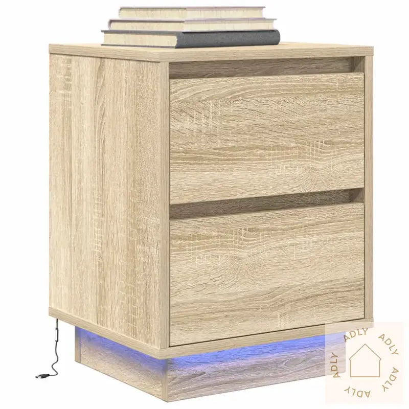 Nattskap Med Led-Lys 2 Stk Sonoma Eik 38X34X50 Cm