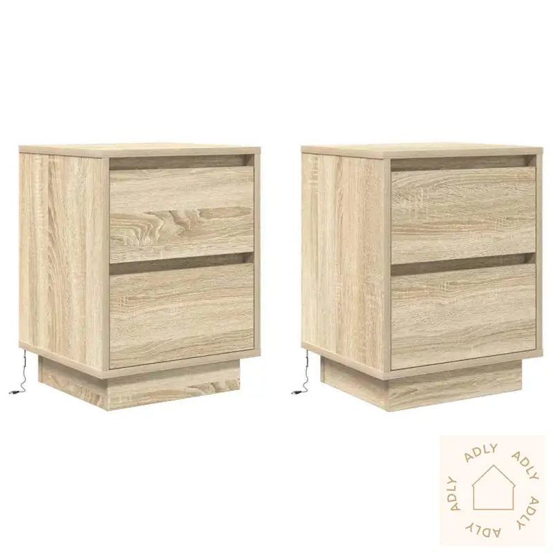 Nattskap Med Led-Lys 2 Stk Sonoma Eik 38X34X50 Cm