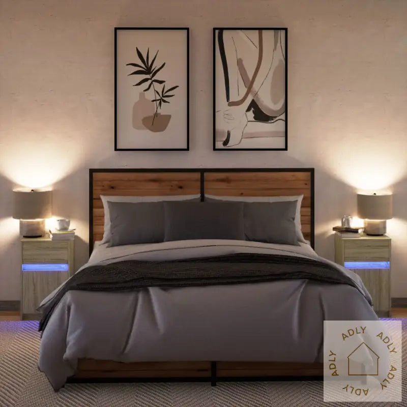 Nattbord Med Led 2 Stk Sonoma Eik Konstruert Tre