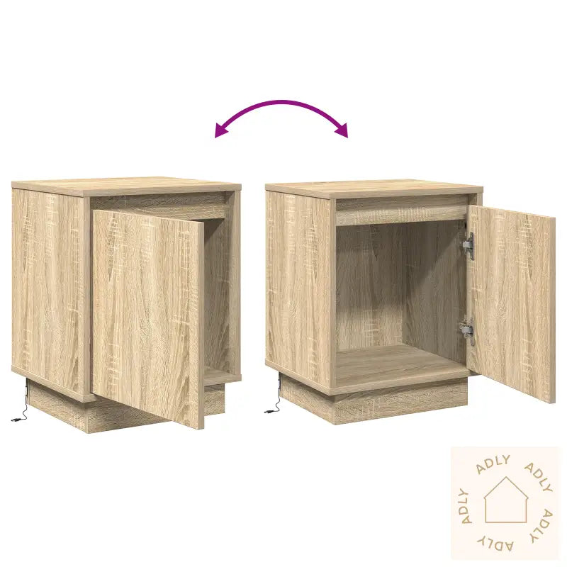 Nattbord Med Led-Lamper Sonoma Eik 39X34,5X50 Cm