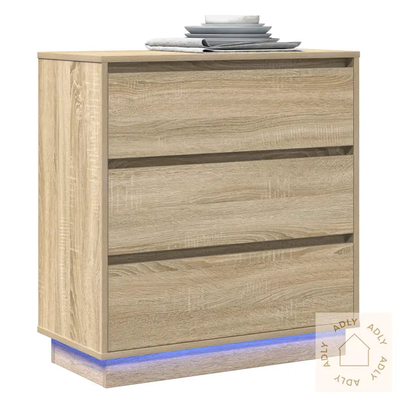 Nattbord Med Led Sonoma Eik 71X34,5X75 Cm Konstruert Tre