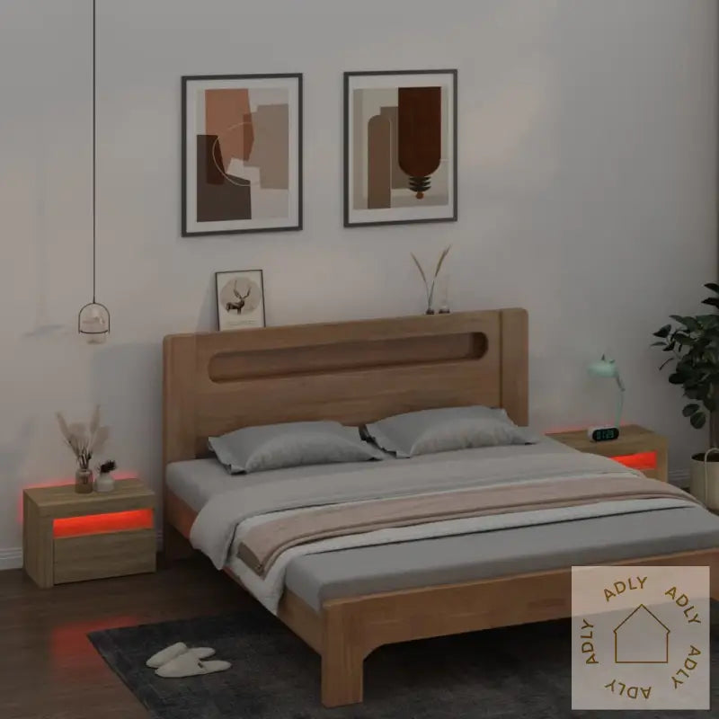 Nattbord Med Led 2 Stk Sonoma Eik 60X35X40 Cm
