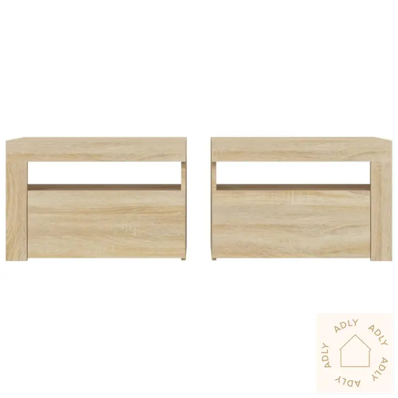 Nattbord Med Led 2 Stk Sonoma Eik 60X35X40 Cm