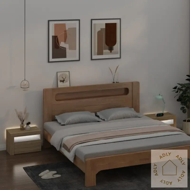 Nattbord Med Led 2 Stk Sonoma Eik 60X35X40 Cm