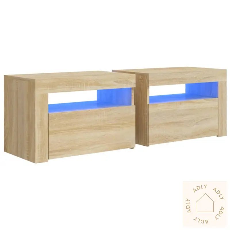 Nattbord Med Led 2 Stk Sonoma Eik 60X35X40 Cm