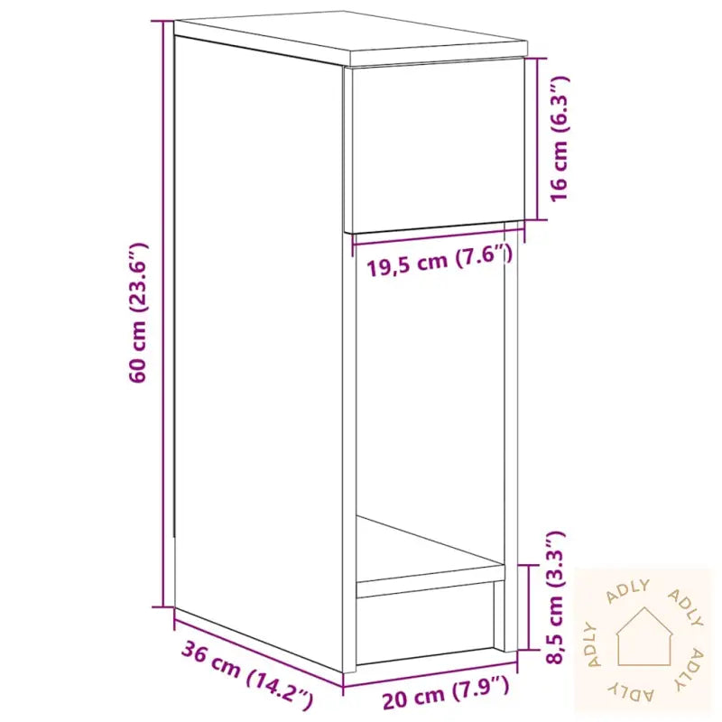 Nattbord Med Skuff Sonoma Eik 20X36X60 Cm