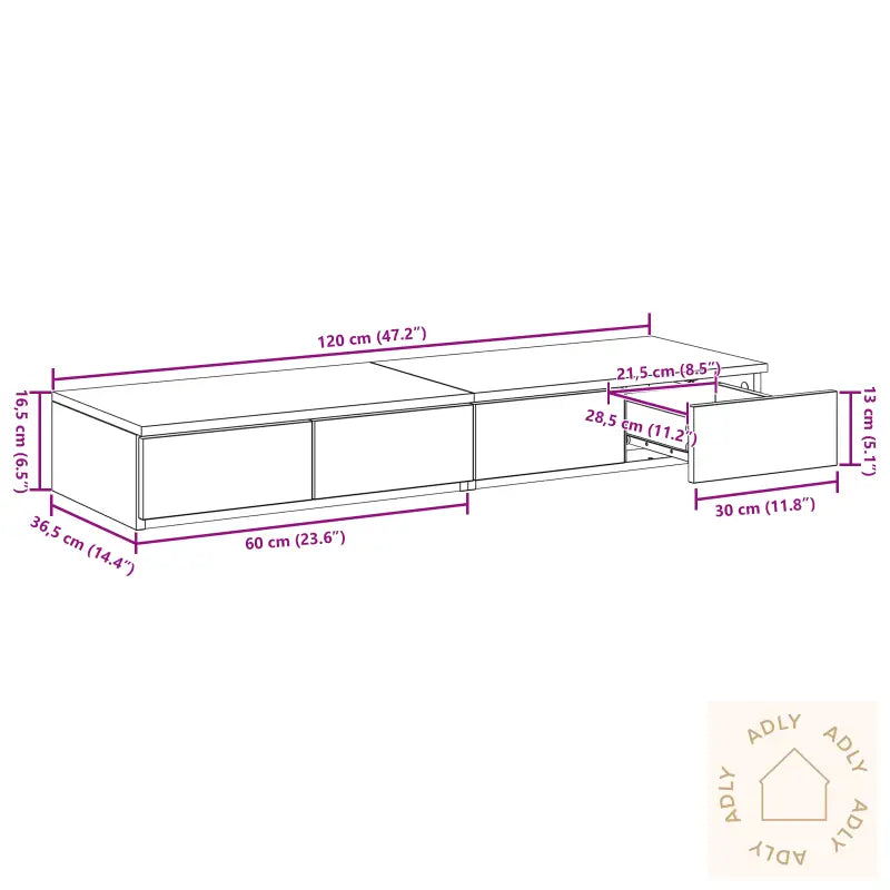Nattbord I Sonoma Eik 120X36.5X16.5 Cm Konstrukt Treet