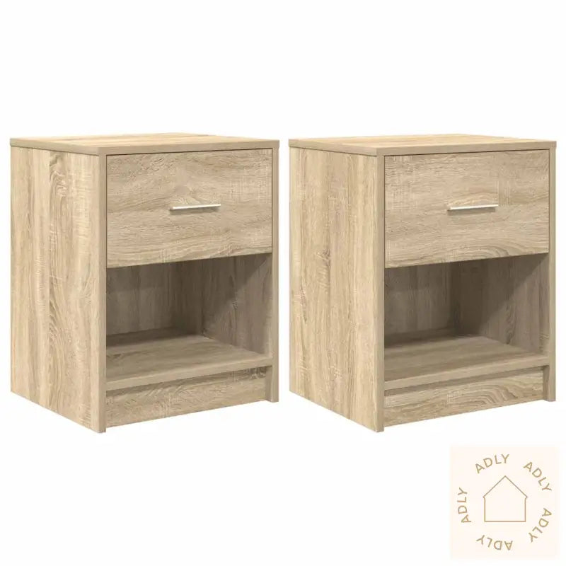 Nattbord 2 Stk Med Skuff Sonoma Eik 40X34X50 Cm