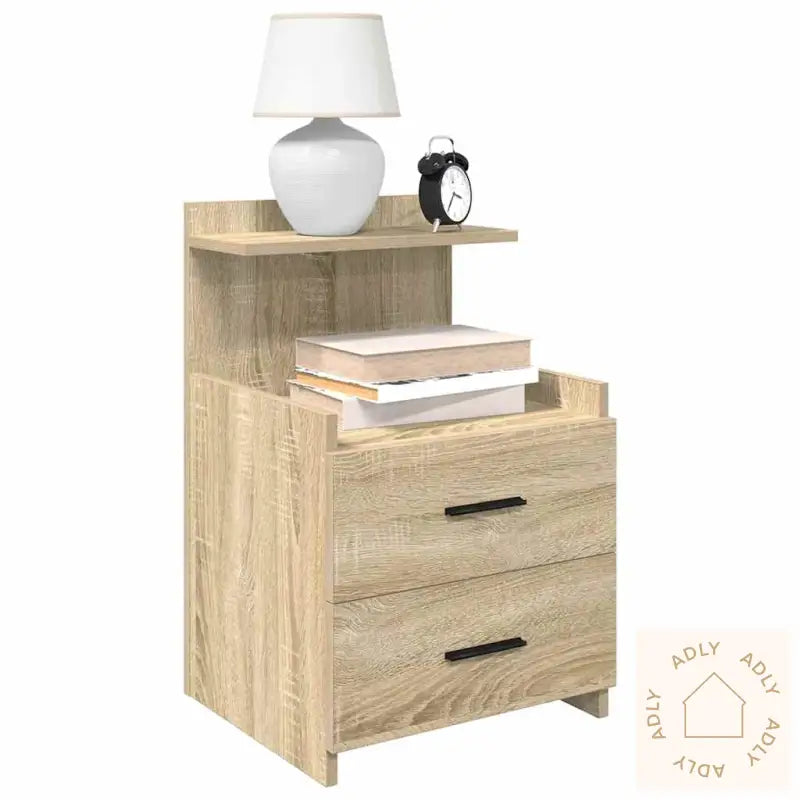 Nattbord Med 2 Skuffer Sonoma Eik 40X36,5X62 Cm