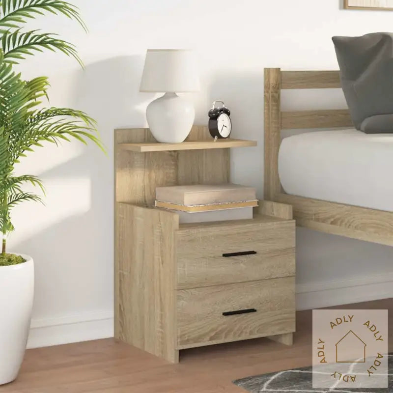 Nattbord Med 2 Skuffer Sonoma Eik 40X36,5X62 Cm