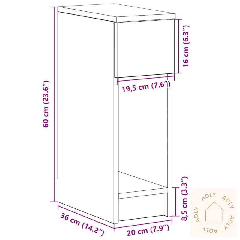 Nattbord Med Skuff Svart Eik 20X36X60 Cm