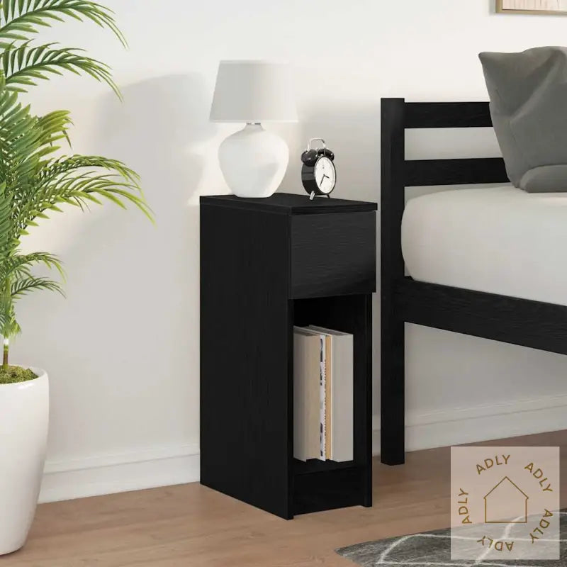 Nattbord Med Skuff Svart Eik 20X36X60 Cm