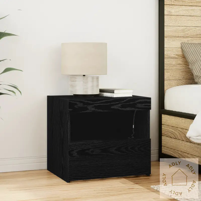Nattbord Med Led-Lamper Svart Eik 50X40X45 Cm