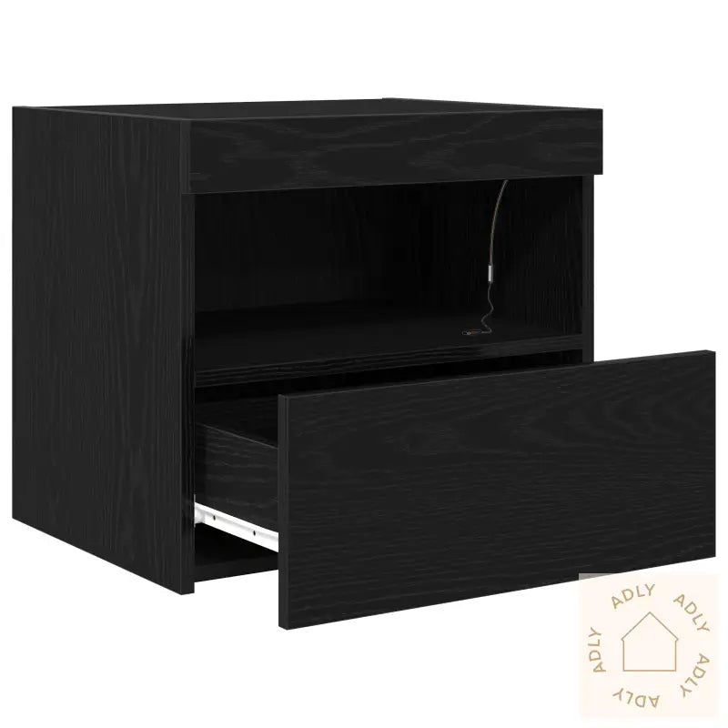 Nattbord Med Led-Lamper Svart Eik 50X40X45 Cm