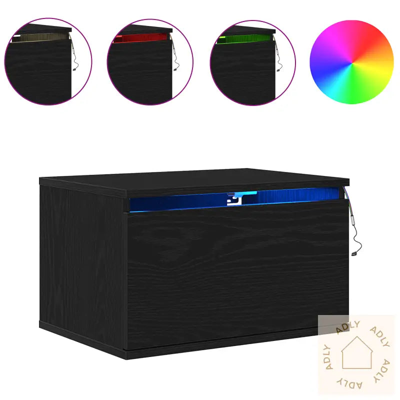 Nattbord Med Led Veggmontert Svart Eik 50X36X30 Cm