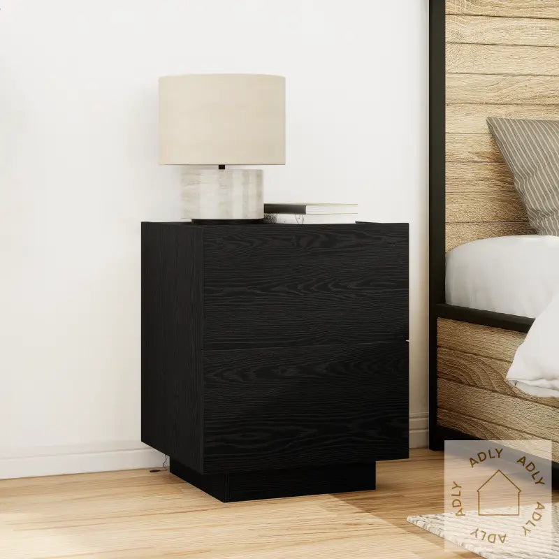 Nattbord Med Led-Lamper Svart Eik 45X40X55 Cm