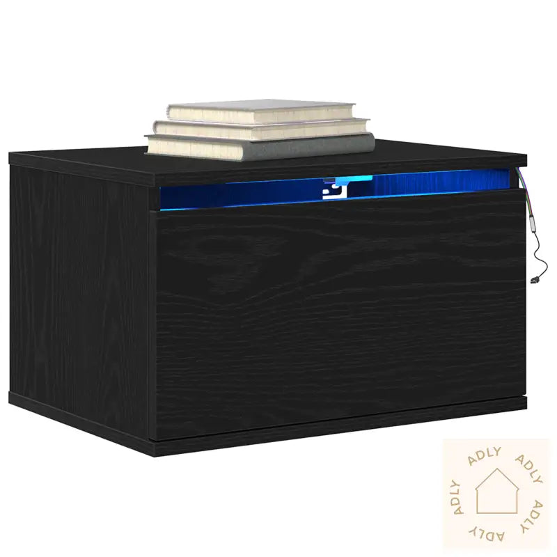 Nattbord Med Led Veggmontert Svart Eik 50X36X30 Cm