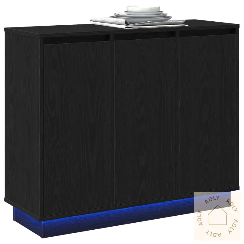 Sideboard Med Led, Svart Eik, 90X32X75 Cm, Laget Av Tre