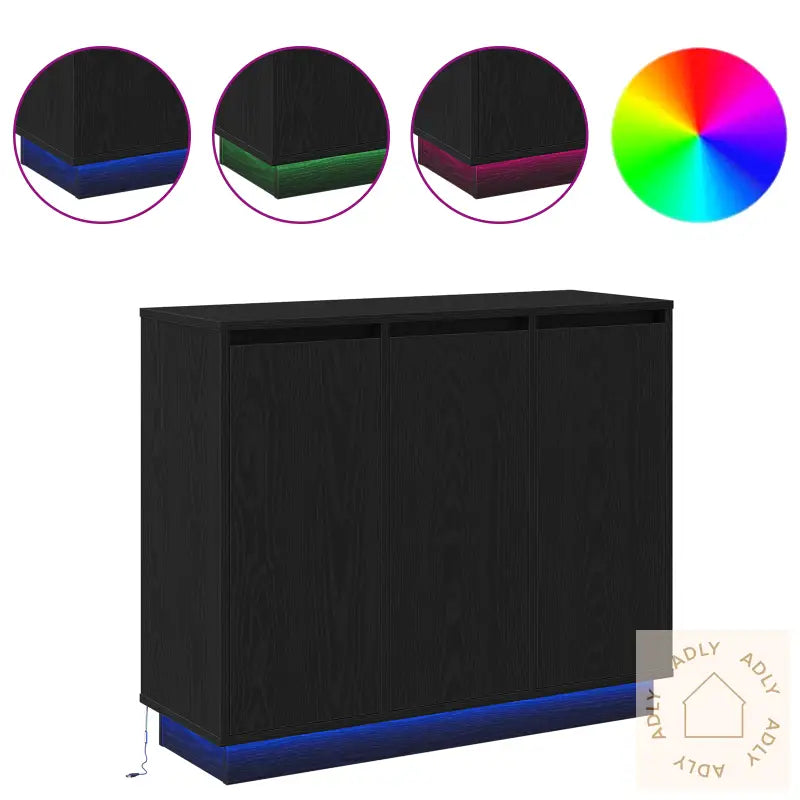 Sideboard Med Led, Svart Eik, 90X32X75 Cm, Laget Av Tre