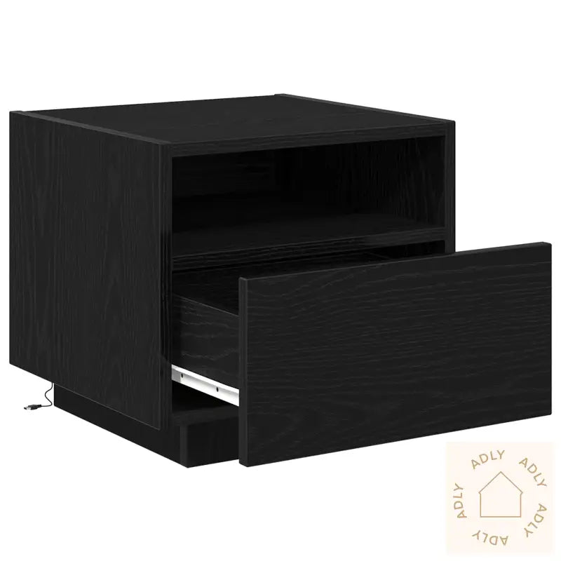 Nattbord Med Led-Lamper Svart Eik 40X39X37 Cm