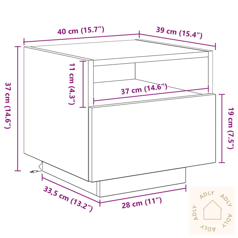 Nattbord Med Led-Lamper Svart Eik 40X39X37 Cm