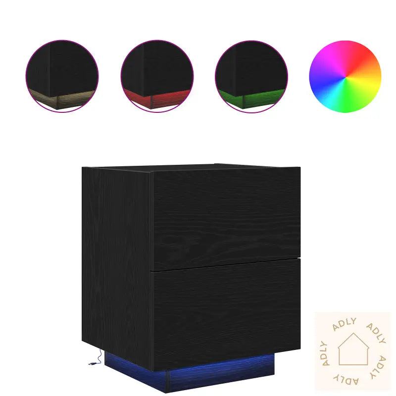 Nattbord Med Led-Lamper Svart Eik 45X40X55 Cm