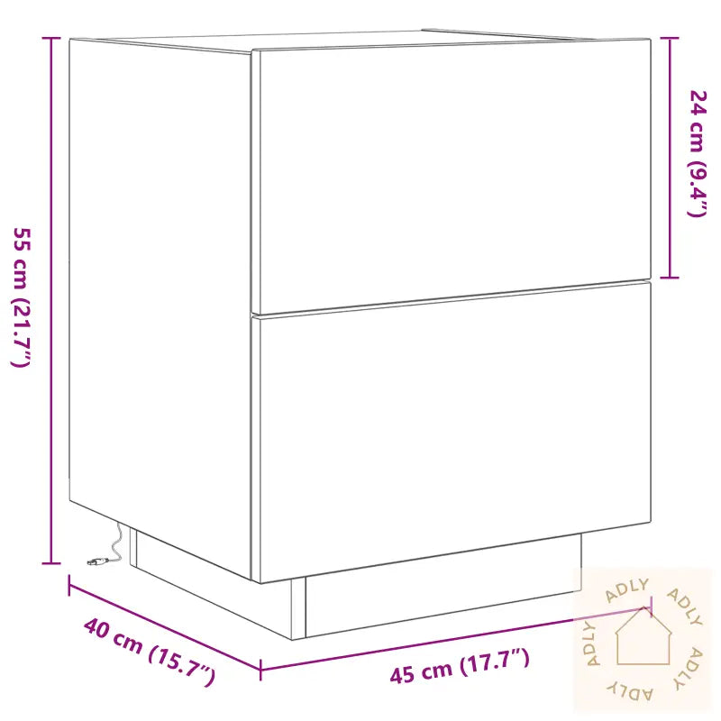 Nattbord Med Led-Lamper Svart Eik 45X40X55 Cm