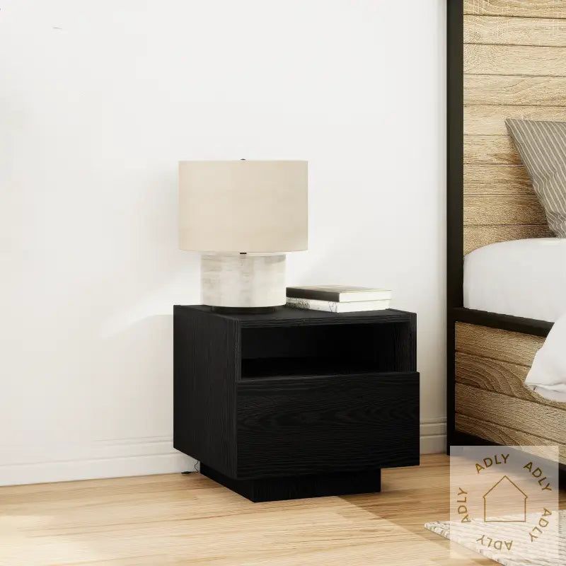 Nattbord Med Led-Lamper Svart Eik 40X39X37 Cm