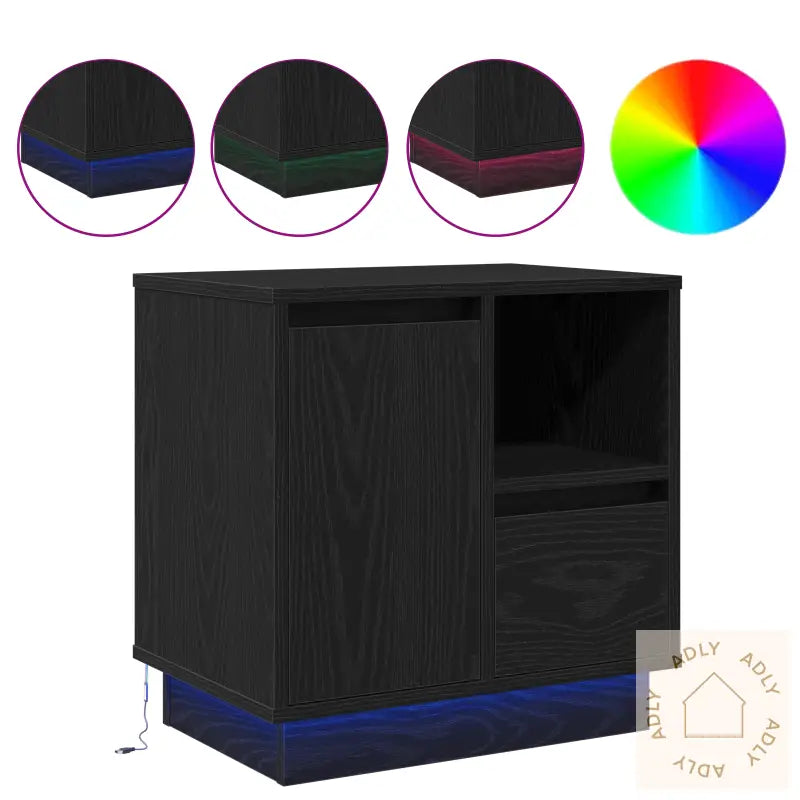 Nattbord Med Led Svart Eik 50X34,5X50 Cm