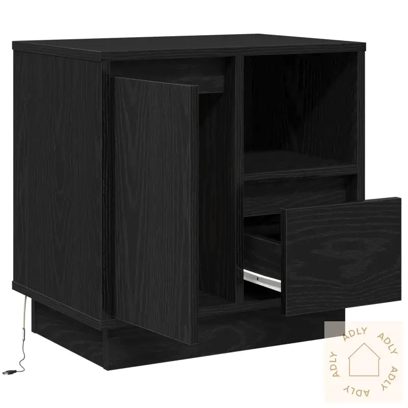 Nattbord Med Led Svart Eik 50X34,5X50 Cm