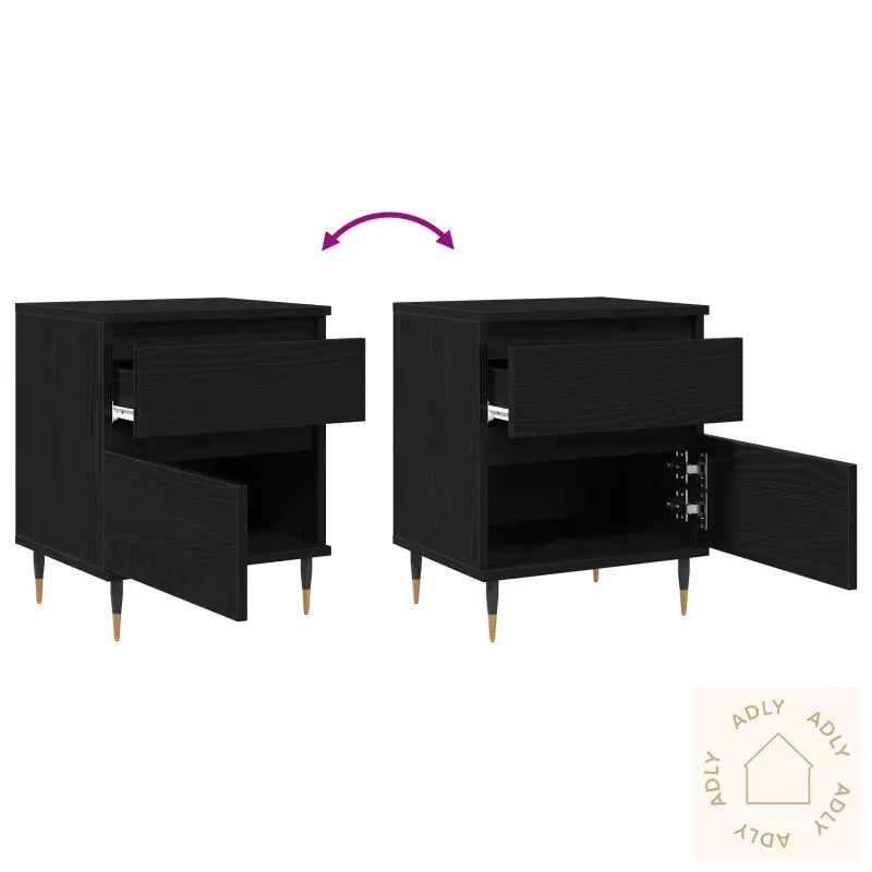 Nattbord 2Stk Svart Eik 40X35X50 Cm Konstruert Tre