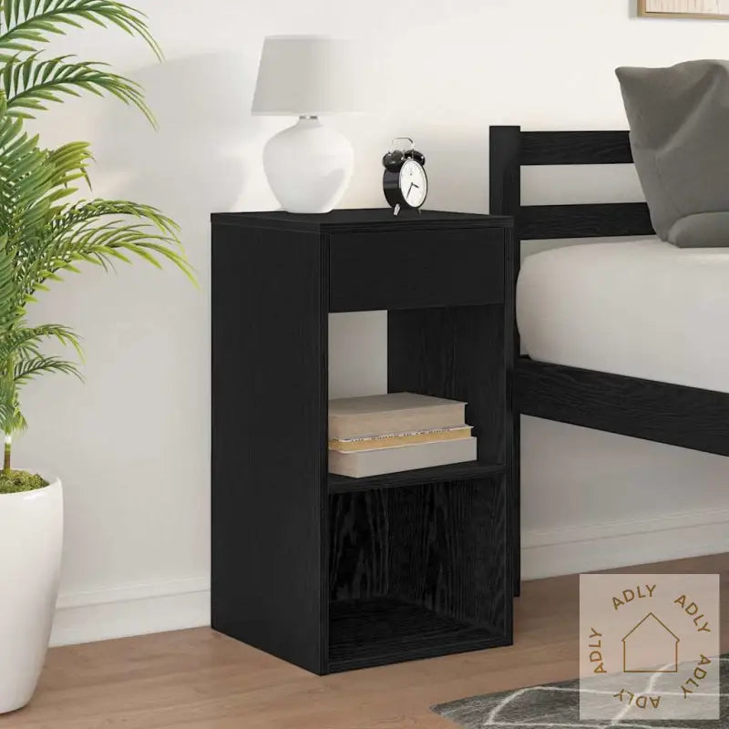 Nattbord Med Skuff Svart Eik 35X34X66,5 Cm