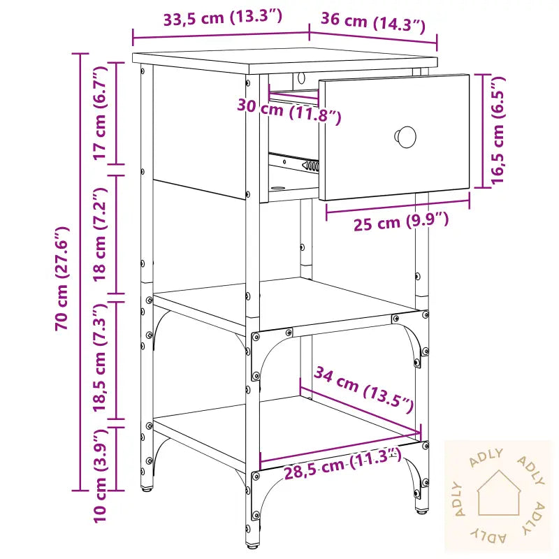 Nattbord Svart Eik 34X36X70 Cm Konstruert Tre