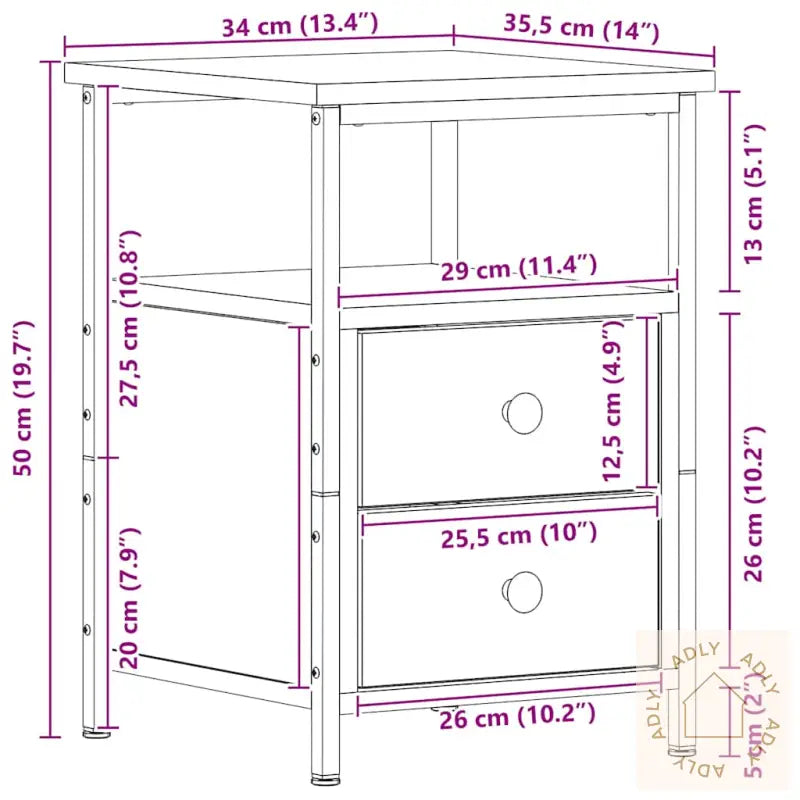 Nattbord Svart Eik 34X35,5X50 Cm Konstruert Tre