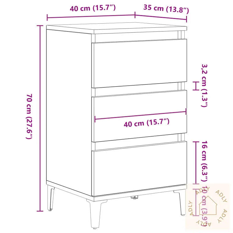 Nattbord Svart Eik 40X35X70 Cm Konstruert Tre