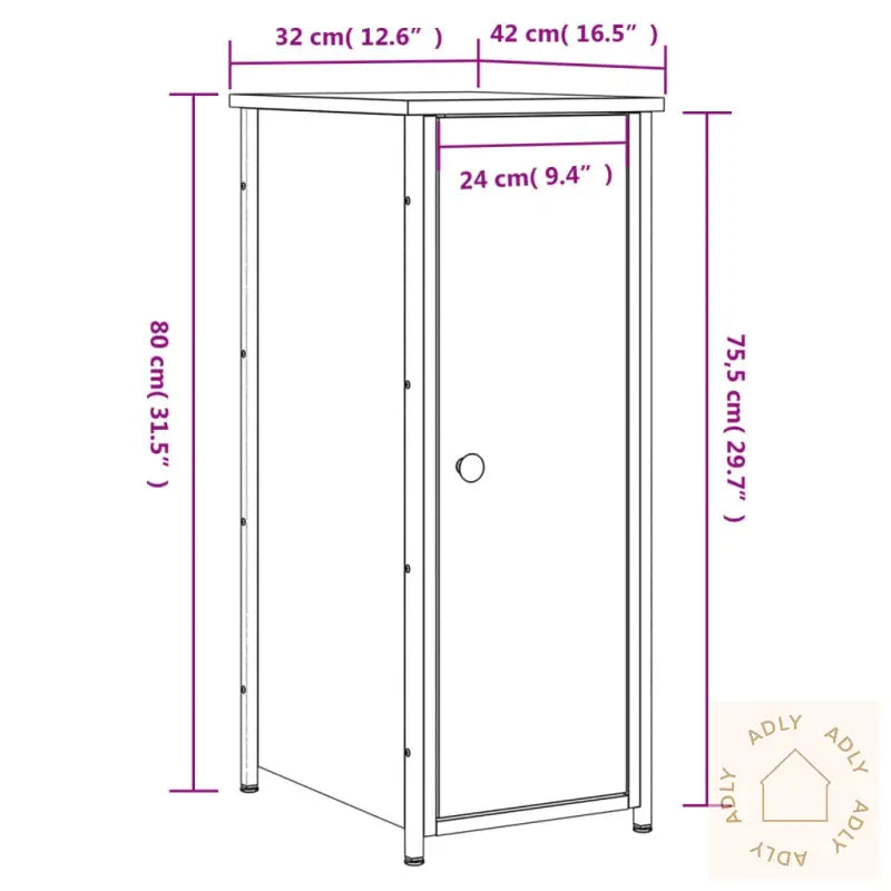 Nattbord Grå Sonoma 32X42X80 Cm Konstruert Tre
