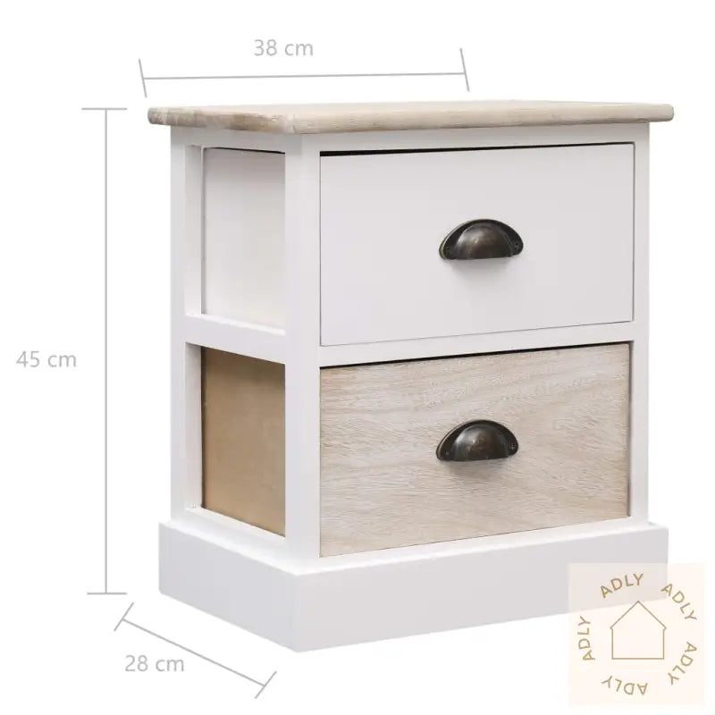 Nattbord 2 Stk Hvit Og Naturlig 38X28X45 Cm Keisertre