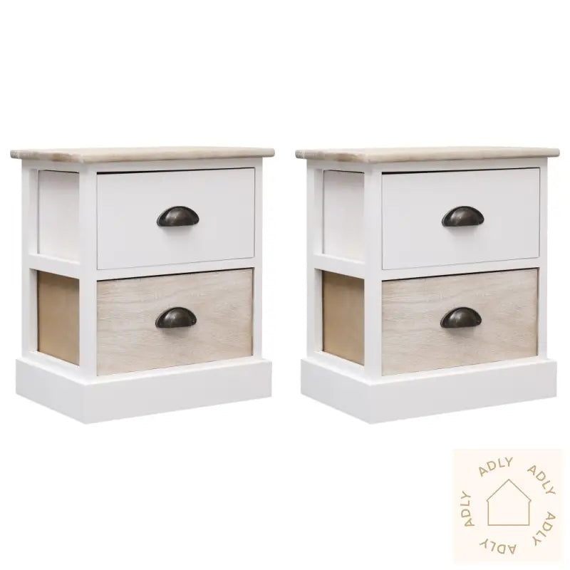 Nattbord 2 Stk Hvit Og Naturlig 38X28X45 Cm Keisertre
