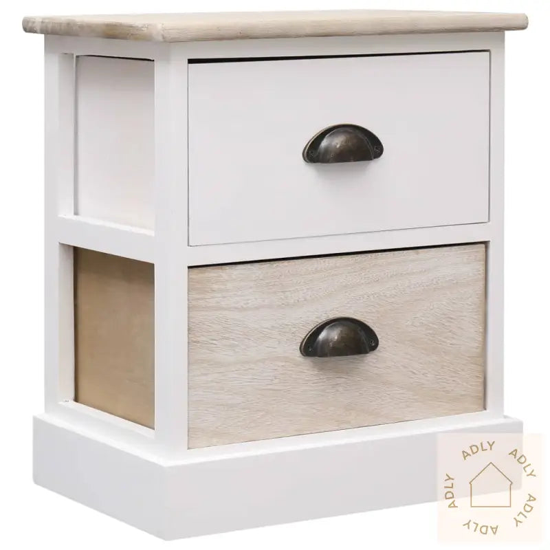 Nattbord 2 Stk Hvit Og Naturlig 38X28X45 Cm Keisertre