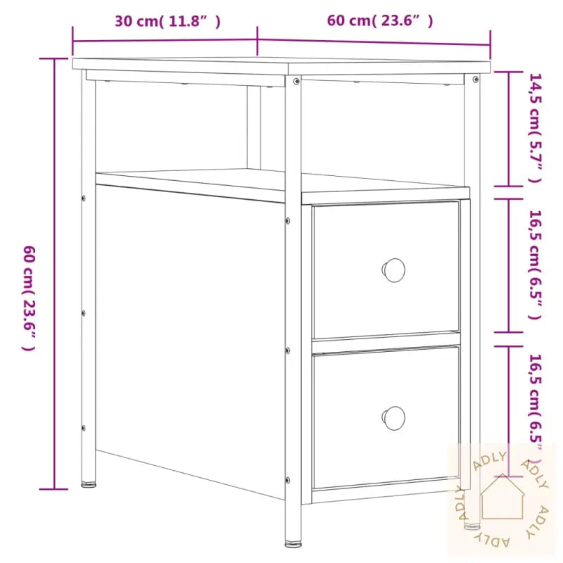 Nattbord Brun Eik 30X60X60 Cm Konstruert Tre