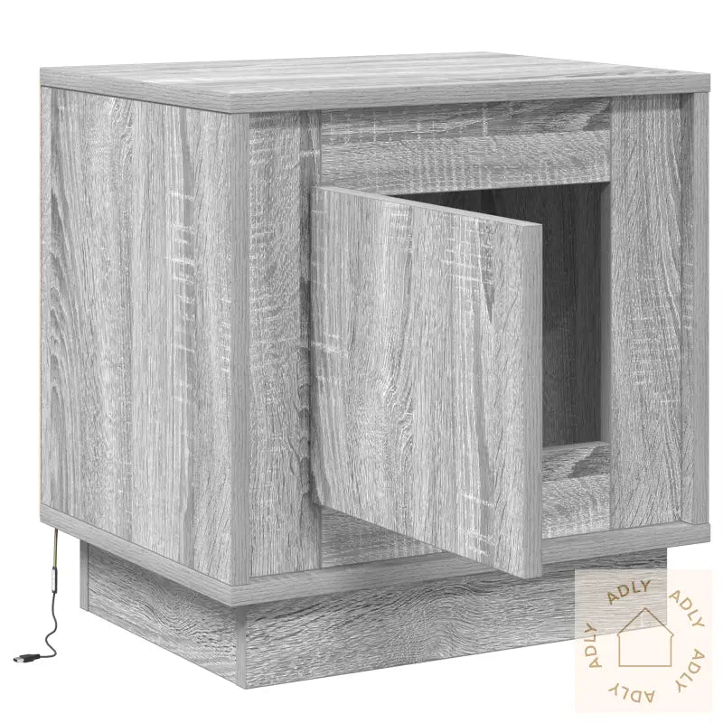 Nattbord Med Led-Lamper Grå Sonoma 44X34,5X45 Cm