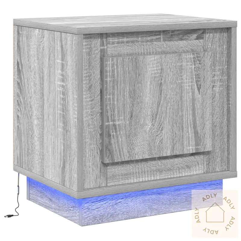 Nattbord Med Led-Lamper Grå Sonoma 44X34,5X45 Cm