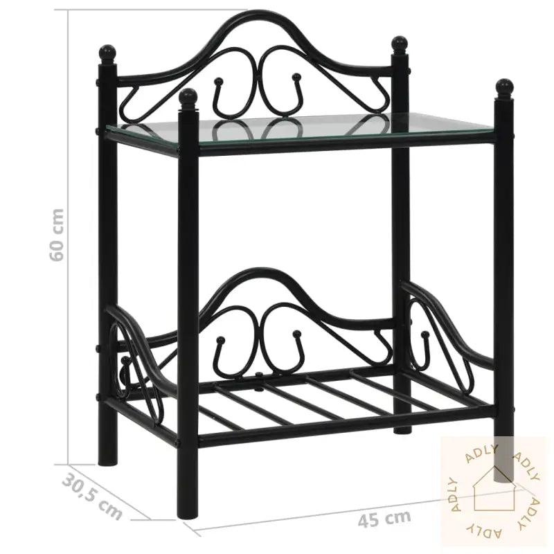 Nattbord 2 Stk Stål Og Herdet Glass 45X30,5X60 Cm Svart