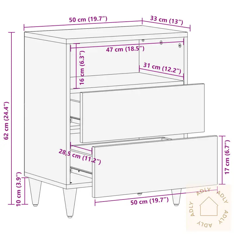 Nattbord 50X33X60 Cm Solid Mangotre