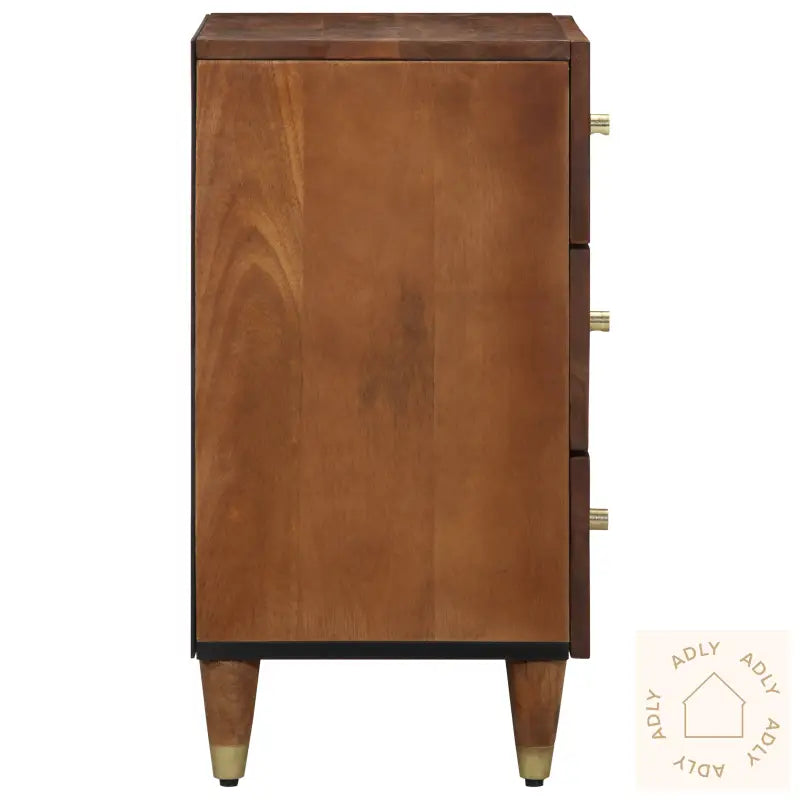 Nattbord Honningbrun Med Gullmønstre Solid Mangotre 50 X 33 X 62 Cm