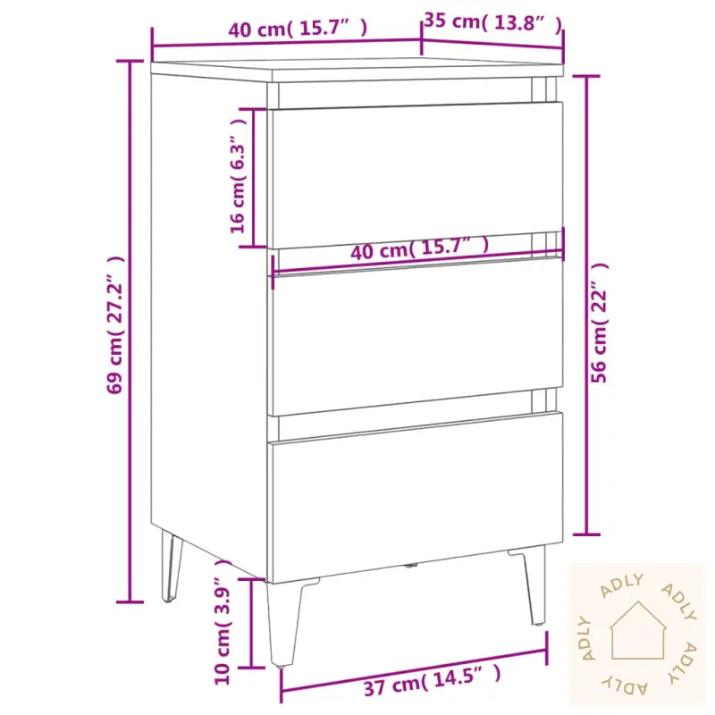 Nattbord Med Metallben Betonggrå 40X35X69 Cm