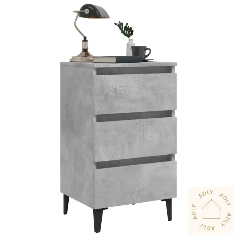 Nattbord Med Metallben Betonggrå 40X35X69 Cm
