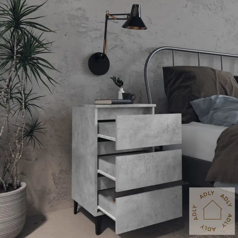 Nattbord Med Metallben Betonggrå 40X35X69 Cm