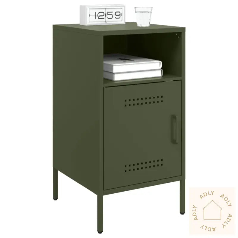 Nattbord 2 Stk Olivengrønn 36X39X68 Cm Stål