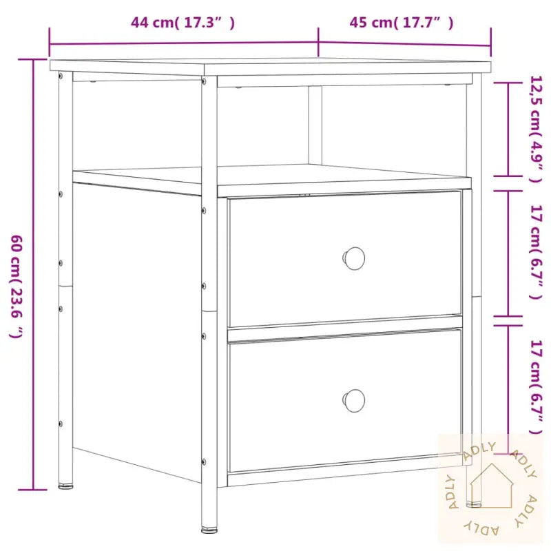 Nattbord 2 Stk Sonoma Eik 44X45X60 Cm Konstruert Tre